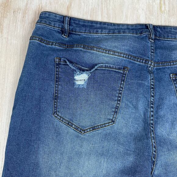 Eloquii Distressed High Rise Relaxed Straight Leg Casual Blue Denim Jeans 22 - Picture 11 of 16